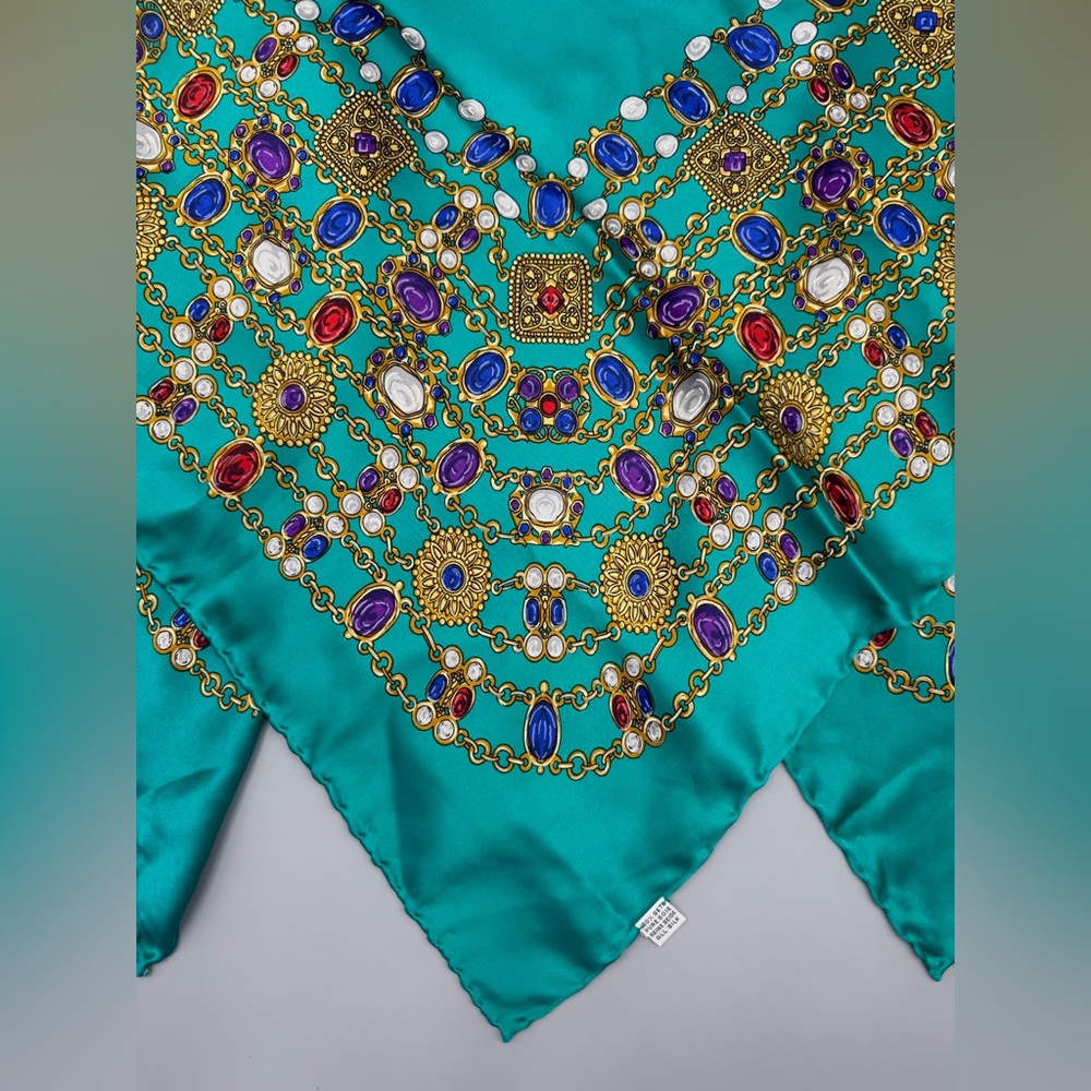 Chanel CC Teal Jewels Silk Scarf - Picture 2 of 9